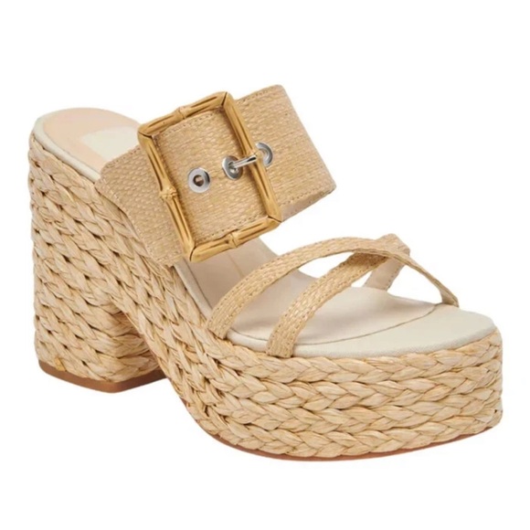 DOLCE VITA Edwina Platform Platform Slide Sandal Lt Natural Raffia 9.5 NWOB - Picture 1 of 4